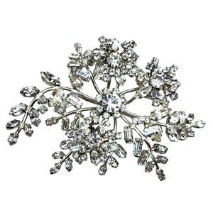 Vintage Rhinestone Floral Brooch Massive Pin Austria ? Costume‎ Jewelry